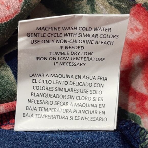 OLM Navy Res Roses Print Sheer Double Layer Ruffle Sleeves Sz M - Picture 10 of 12